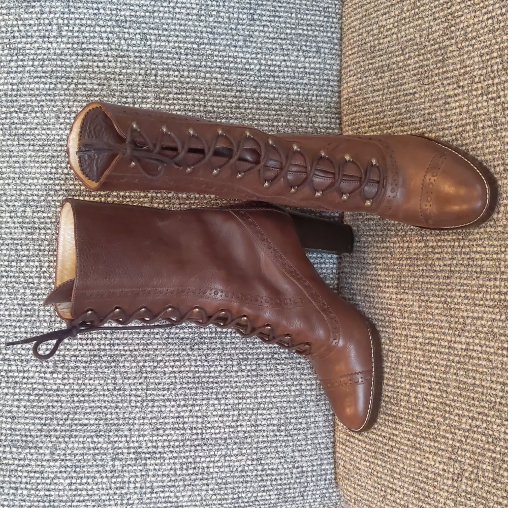 Michael Kors SteamPunk Victorian Granny Lace Up Leather Brown Boots Shoes